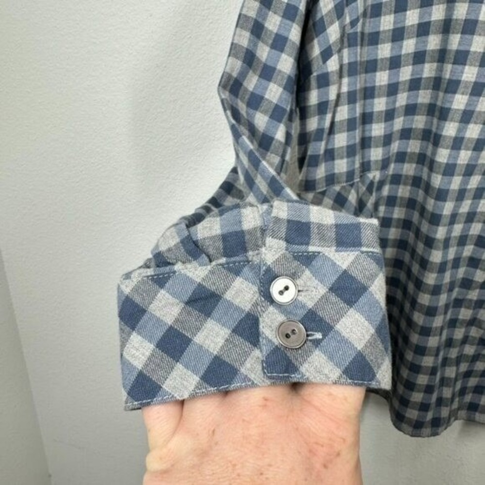 J. Jill Size Large Blue Grey Checkered V Neck Popover Blouse Cozy Casual Fall - Picture 6 of 10